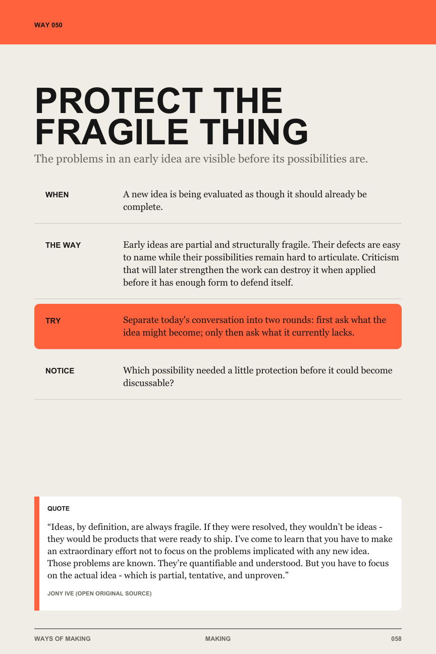 Way 050: Protect the fragile thing, as printed in the making edition