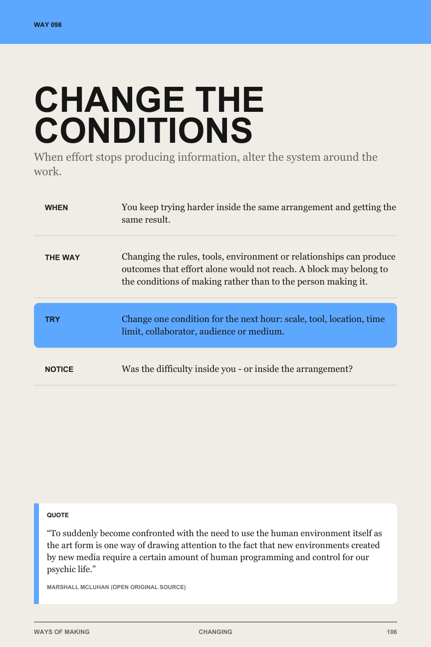 Way 098: Change the conditions, as printed in the change edition
